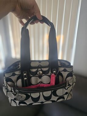 Black & Cream Signature Pattern Tote with Pink Accent
